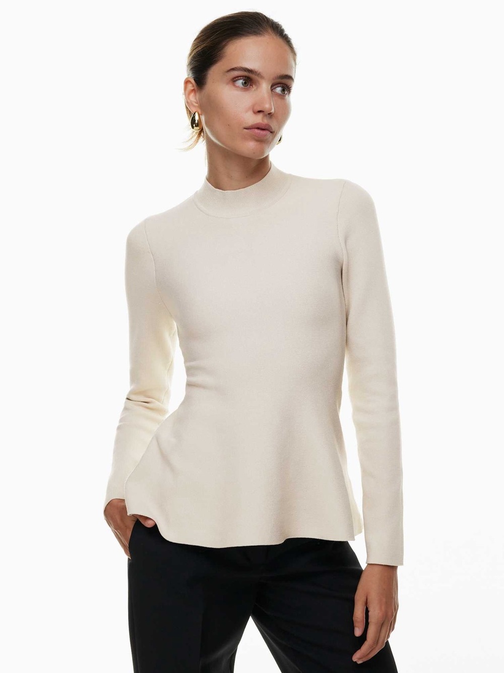 Aritzia Babaton Cream Peplum Sculpt Knit Sweater, Size S
